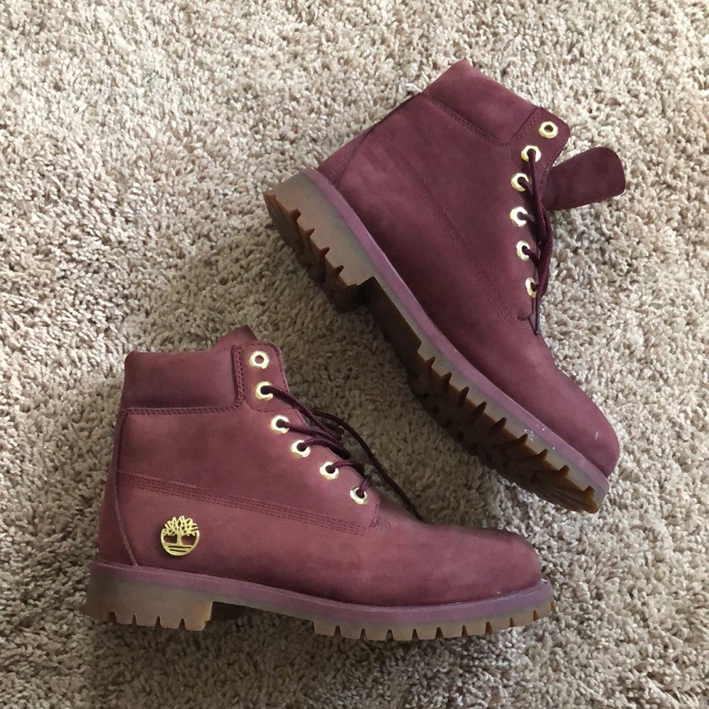Burgundy red timberland boots